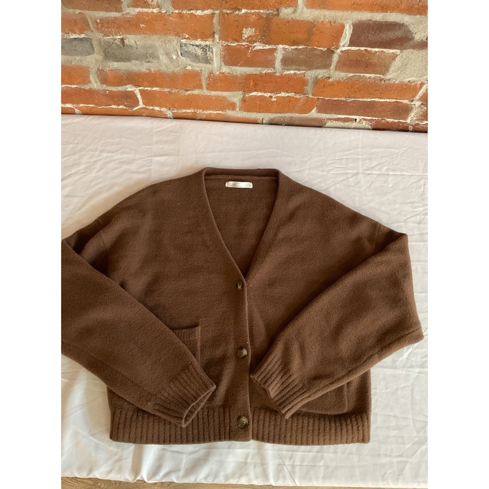 Oak + Fort Cardigan Sweater Womens S/M Brown V-Neck Buttons - Picture 8 of 9